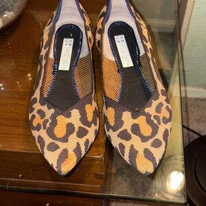 Rothy's Leopard Print Flats with Orange Accents